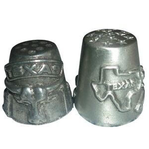 Unbranded Texas Thimbles Set of 2 Silver Longhorn State Map Excellent Vintage